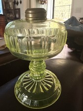 Vintage Aladdin? Greenish Yellow Glass Miniature Oil Lamp. Base Only
