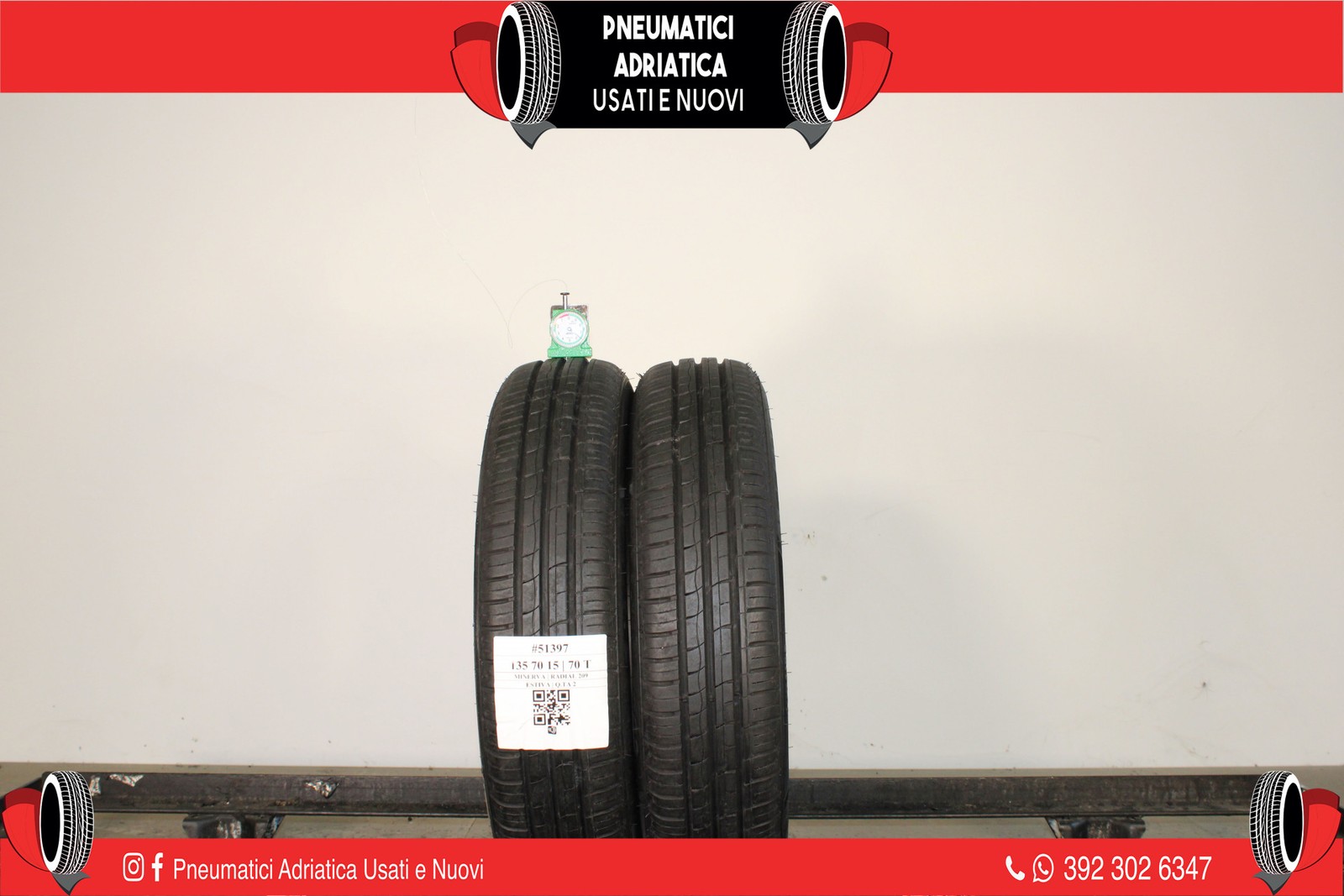 2 PNEUMATICI MINERVA 135/70 R15 ESTIVE GOMME USATE 80% - ADRIATICA