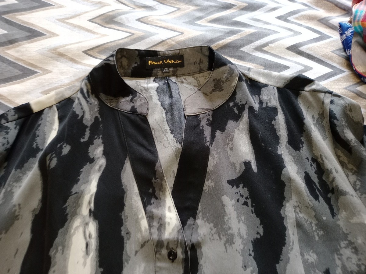 Frank Usher Ladies Short Dress XL Black Grey White Abstract