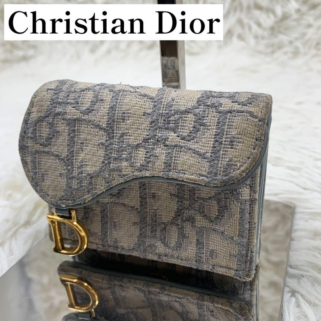Dior Oblique Gray Tri-Fold Jacquard Wallet Excellent Condition with All Accessories