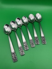 Vintage Mid Century Stainless Steel Rose Design Cutlery Coffee Spoons X6 11.75cm