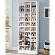 70.86 In. H X 25.6 In. W White 30-Pairs Tall Shoe Storage Cabinet, 10-Tier Shoe 