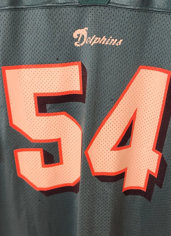 Camiseta deportiva Zach Thomas #54 de los Miami Dolphins para hombre con logotipo XL verde azulado y placa Foto 3 de 4