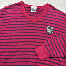 Lacoste V-Neck Sweater Men  s Size 5 US M Long Sleeve Cotton Striped Red Navy