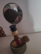 Vintage Collectible Shaving Mug with Two Brushes and Classic Small Mirror Set