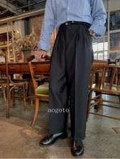 Vintage Classic Loose Wide-Leg Trousers Straight Pleated Mens Pants Gentle Pants