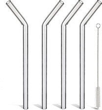 Reusable Glass Straws Shatter Resistant Clear, Skinny Glass Straw Bent Thin for