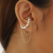 Women's Multi Material Imitation Pearl Tassel Ear Clip Magnet Earrings Single