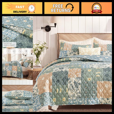 Floral Patchwork Queen Quilt Set - 3 Piece Lightweight Soft Bedding Coverlet
