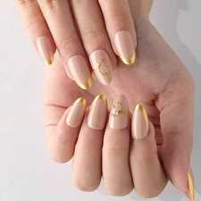 evpct Initial Letter French Tips Press On Nails Short Almond for Women Gift, ...