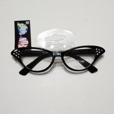 Horn Rimmed Cat Eye Glasses Halloween Costume Pinup Girl Rockabilly Rhinestone