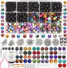846Pcs Lava Stone Beads Rock Loose Beads Cloisonne Beads Kit with Ink Patterns C