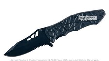 Spring Assisted Open Pocket Folding Knife With Black Blade Aluminum Handle