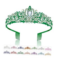 Silver Crown, Princess Tiara With Crystal, Queen Headband With Comb AB Green