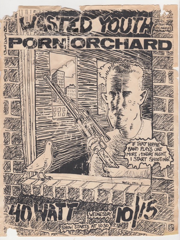 WASTED YOUTH w/ PORN ORCHARD 40 WATT CLUB ORIG. HANDBiLL 8.5x11 FLYER 10/15/1986