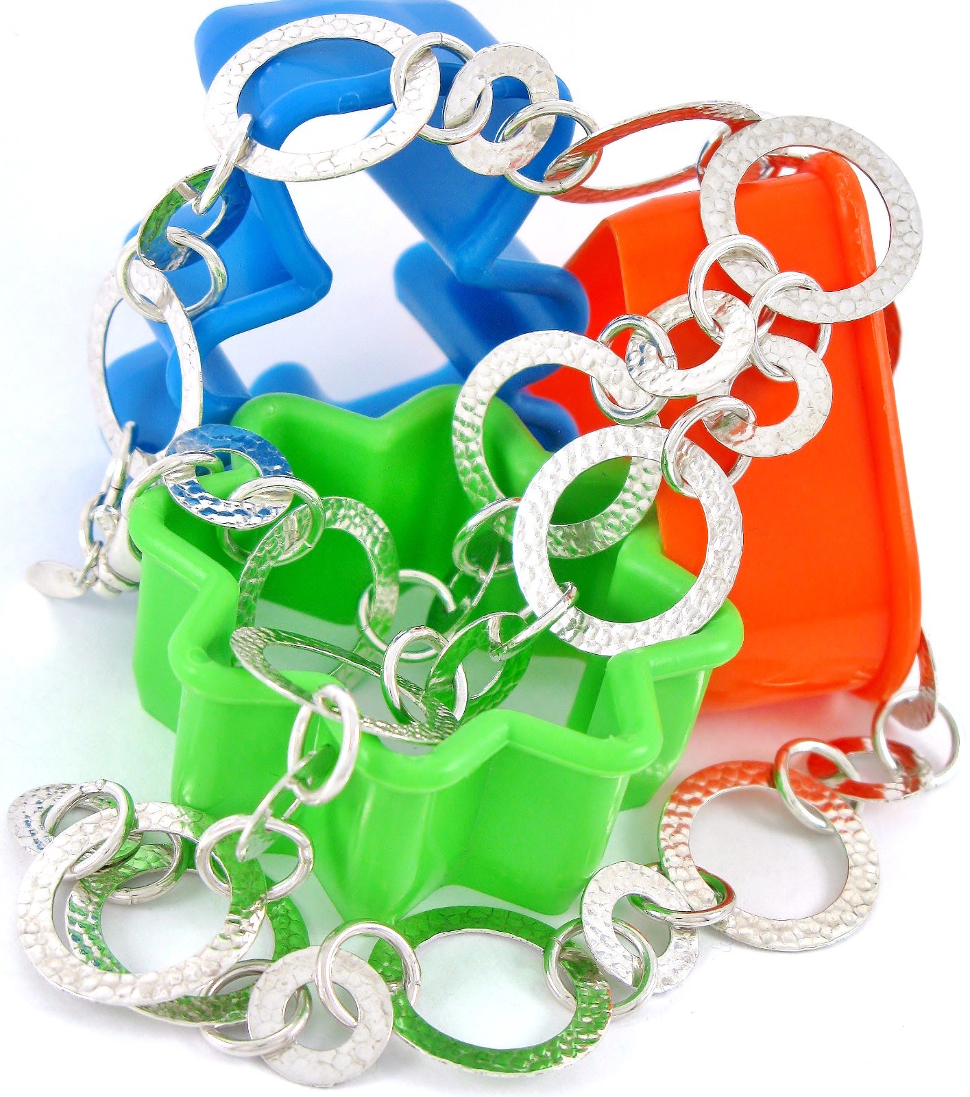 Solid Sterling Silver 925 Pebbled Circle Link 20"… - image 4