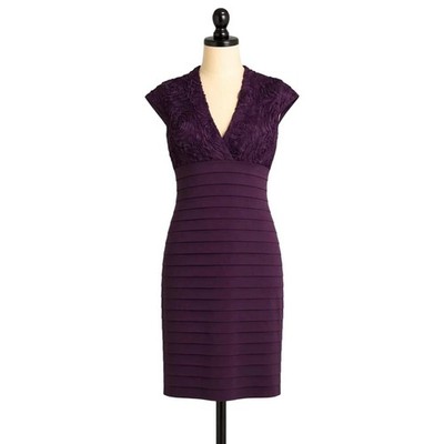 Xscape by Joanna Chen Plum Purple Rosette Tiered Bandage Cocktail Dress 4