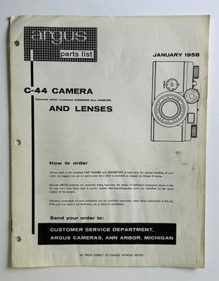 Argus C-44 Camera and Lenses Parts List with Exploded Views: Original