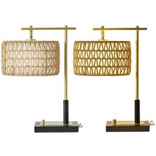 19" Table Lamp Set 2, Rope  White Fabric Shade, for Bedroom Living Room