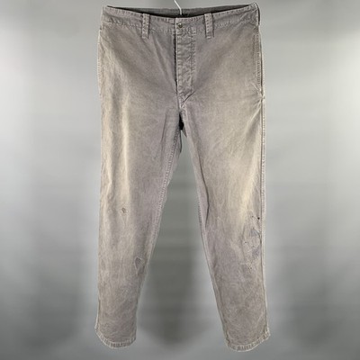 VISVIM Größe L Graue Abgenutzte Baumwollhose Mit Knopfleiste Lässig
