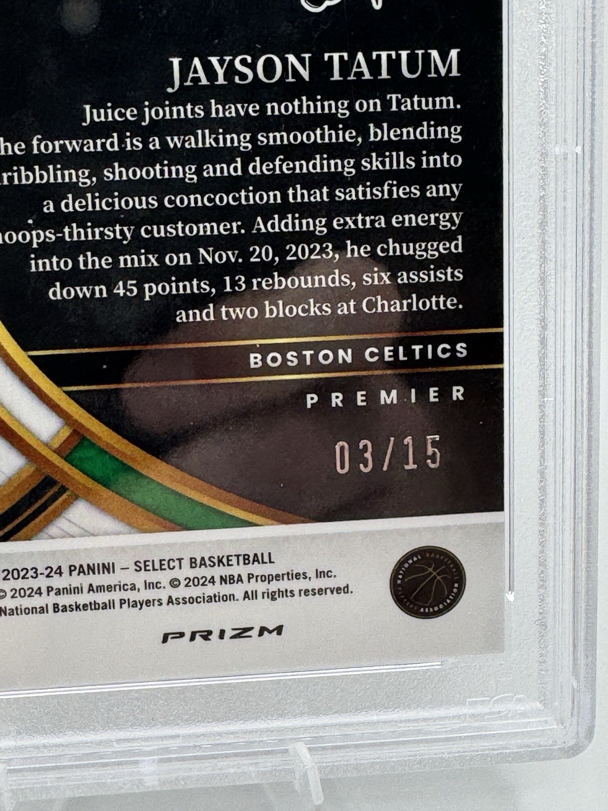 2023-24  Panini Select - Premier Jayson Tatum #156 Orange Pulsar /15 view 3