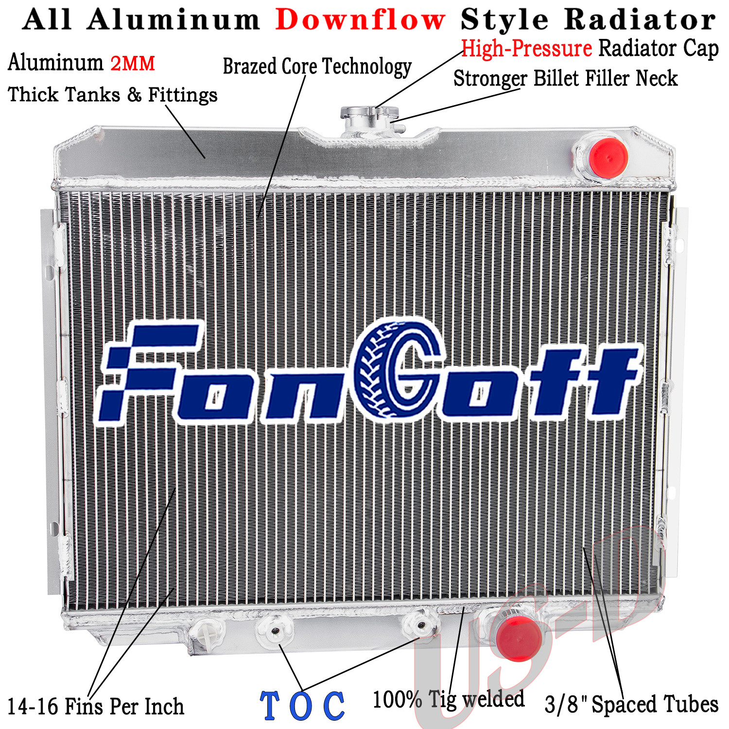 4 Row Radiator for 1967-70 Ford Mustang Mercury Cougar 1969 Fairlane Ranchero AT