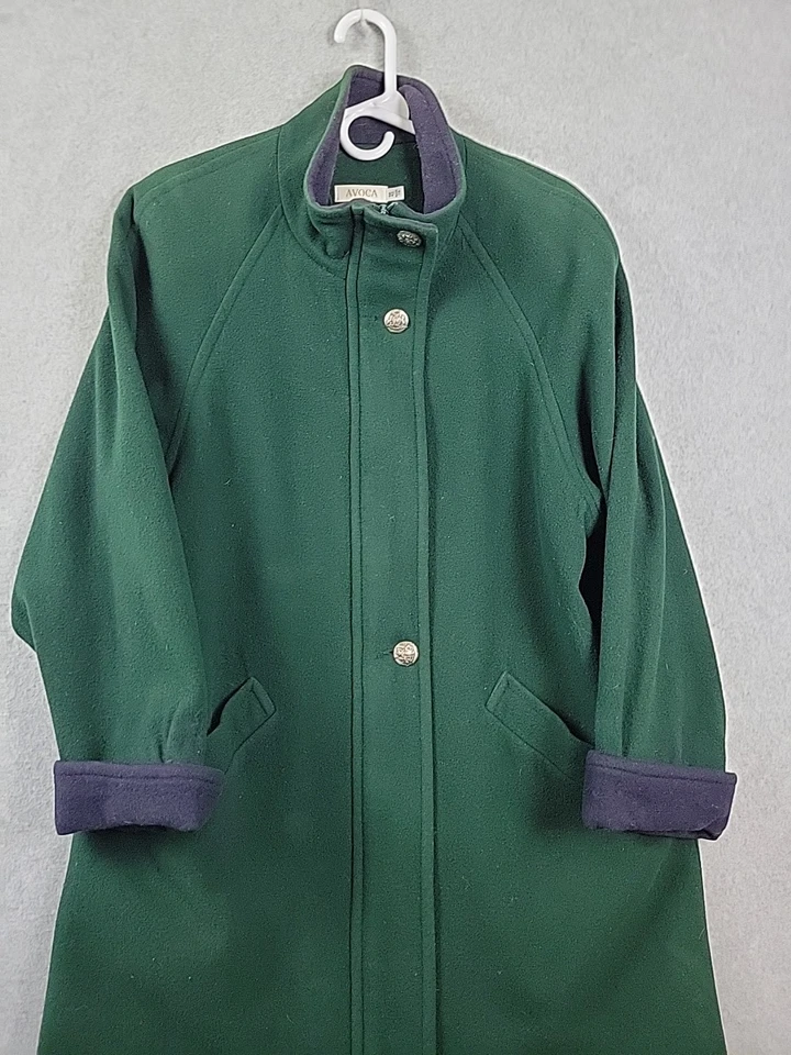 Abrigo De Colección Avoca Colección Irlanda Lana Cachemira Verde LS Cremallera Botón Grande Foto 2 de 4