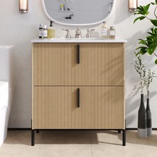 30" Bathroom Vanity with Ceramic Sink and Full-Extension Drawers, Soft Close U