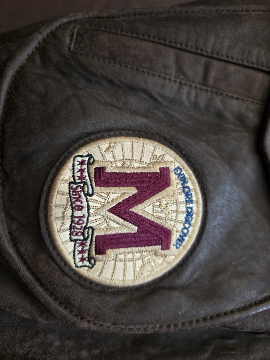 Disney Mickey Mouse World Explorer Brown Leather Jacket Adult Size