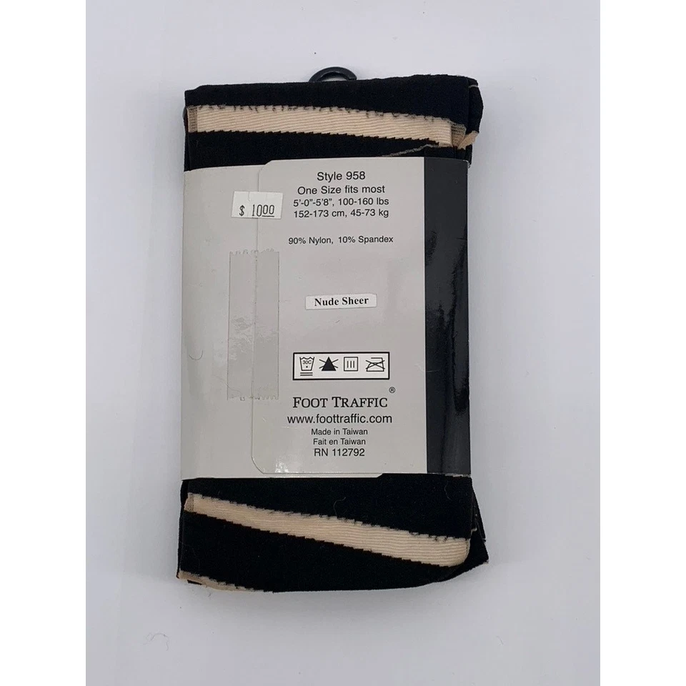 FOOT TRAFFIC Women’s Nude Sheer Striped Pull-On Footed Tights SZ OS - Image 2 of 4