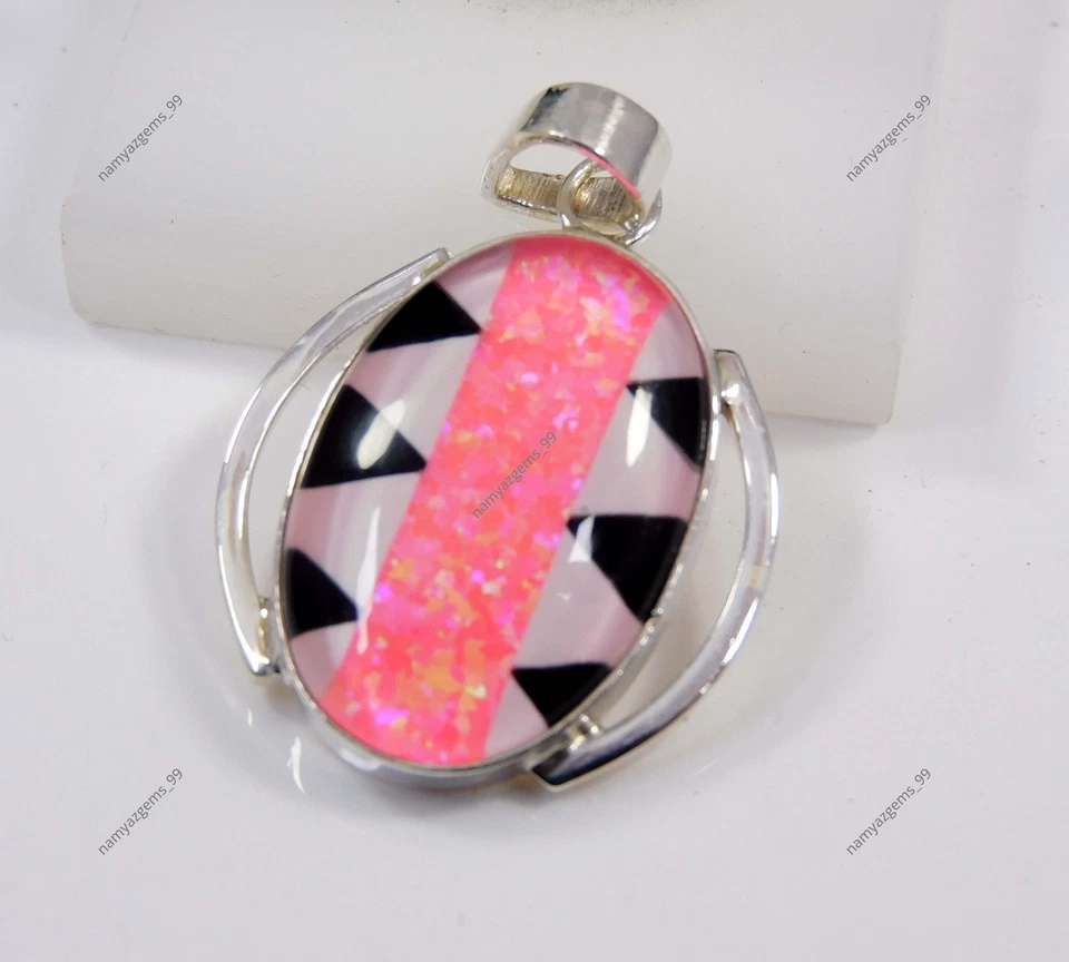 Hermoso colgante de plata de ley 925 de 28,70 quilates de ópalo australiano con piedras preciosas Foto 3 de 4