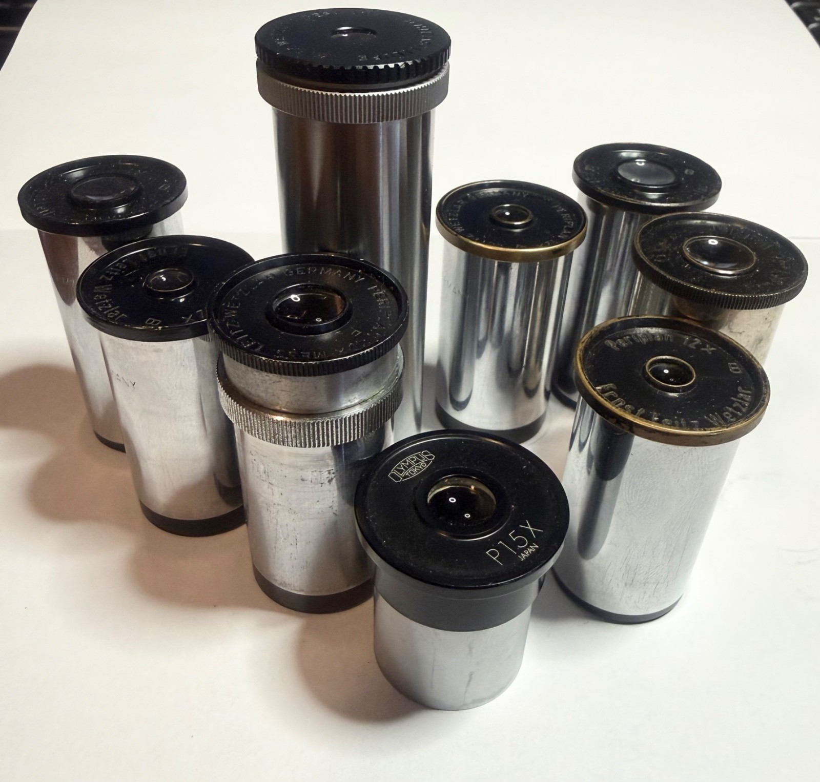 ANTIQUE LOT 9- LEITZ WETZLAR 1-LICHTEINSTELUPE EYEPIECE MICROSCOPE PARTS