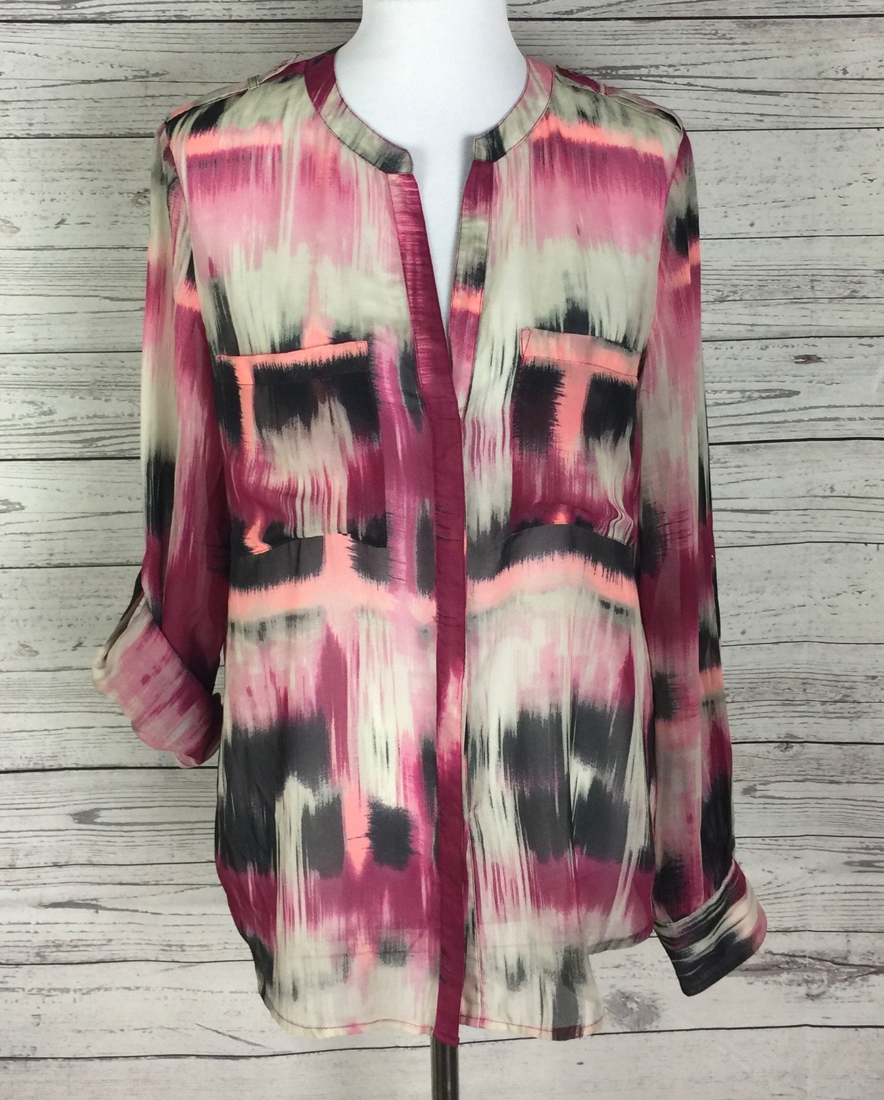 Sanctuary Women’s Button Front Split V-Neck Roll … - image 1