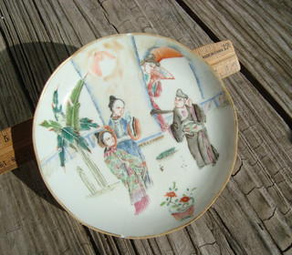 Antique Chinese Porcelain Famille Rose Gild Lobed Small Dish 5.25" Circa 19th C.