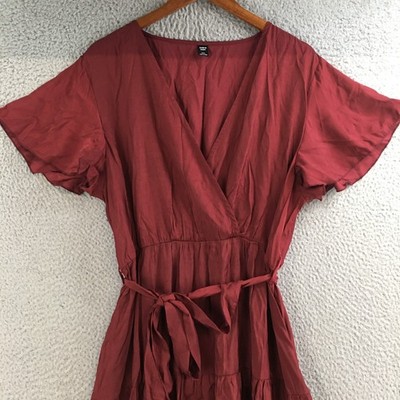burgundy dress shein Curve Womens 3XL Wrap Tiered Midi Boho Tie Waist Polyester collection_e26_drop5