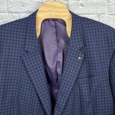 Oak Hill Men Blazer Navy Blue Gingham Check Sport Coat Size 5XL 62R/64R
