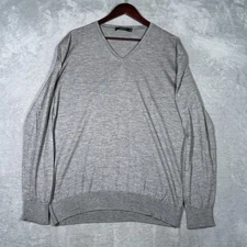 Ermenegildo Zegna Sweater Mens 58 3XL Gray Cashseta Light V Neck Cashmere Silk