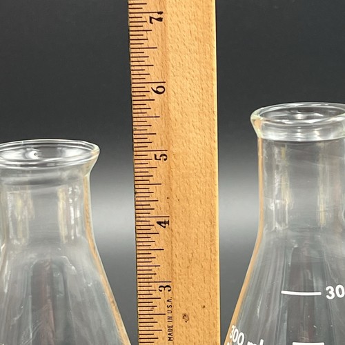 Erlenmeyer Bottiglie Bocca Stretta Vetro Bicchieri 300 250 125ml Set di 3 Pyrex USA - Foto 11 di 12