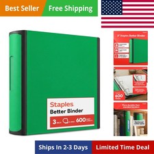Heavy-Duty 3-Inch D-Ring Binder, Green Large Capacity 3-Ring Binder with Po...