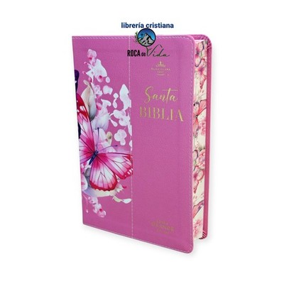 Biblia Letra Grande 12 Puntos RVR.1960 imitación Piel Rosa Mariposa 