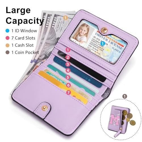Birthday Gifts for Teen Girl Kids Wallet Girl Wallets Small Initial Purple M - Picture 2 of 7