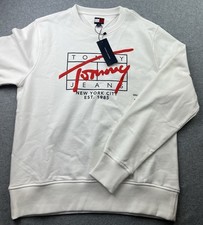 Tommy Hilfiger Men  s Crewneck Sweatshirt Sz Medium Long Sleeve Cotton White NWT