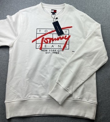 Tommy Hilfiger Men s Crewneck Sweatshirt Sz Medium Long Sleeve Cotton White NWT
