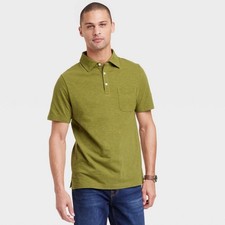 Men  s Regular Fit Short Sleeve Polo Shirt Goodfellow  Co Green Hay Medium