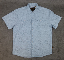 Howler Bros Shirt Small Blue Short Sleeve Western Pearl Snap Button Up Geo AOP