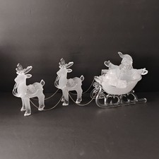 Large Acrylic Santa Claus Sleigh with Reindeer 22 inch long