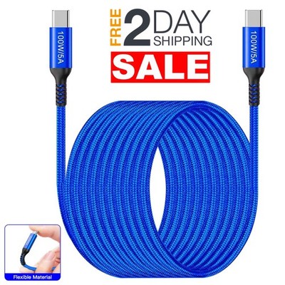 100W Cable De Carga Rápida Tipo C 10 ft Pies Para Carro Auto iPhone iPad Samsung