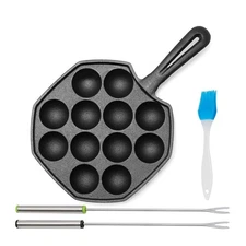 Cast Iron Takoyaki Pan - 12 Hole Heavy Duty Square Cooking Plate Octopus Ball...