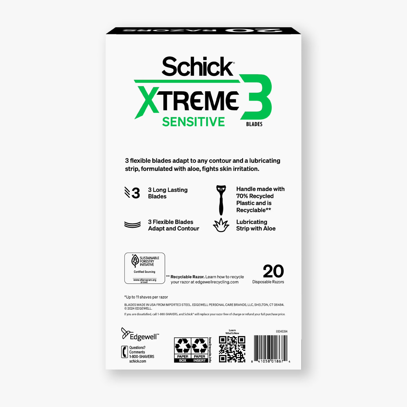 Schick Xtreme3 Sensitive Disposable Razors for Men, 20 ct. GREAT, FREE SHIPPING