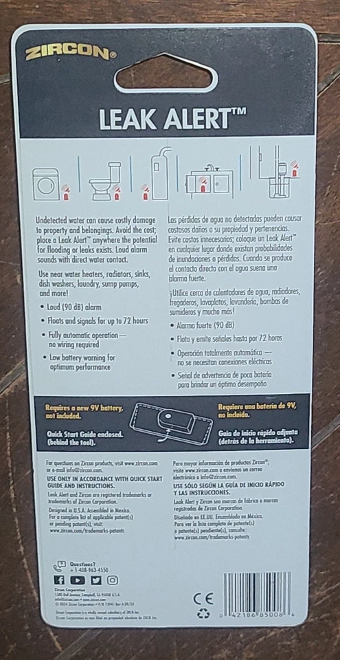 Detector electrónico de agua con alerta de fugas de circón -Prevención de daños por agua - Alarma de 90 dB Foto 2 de 2